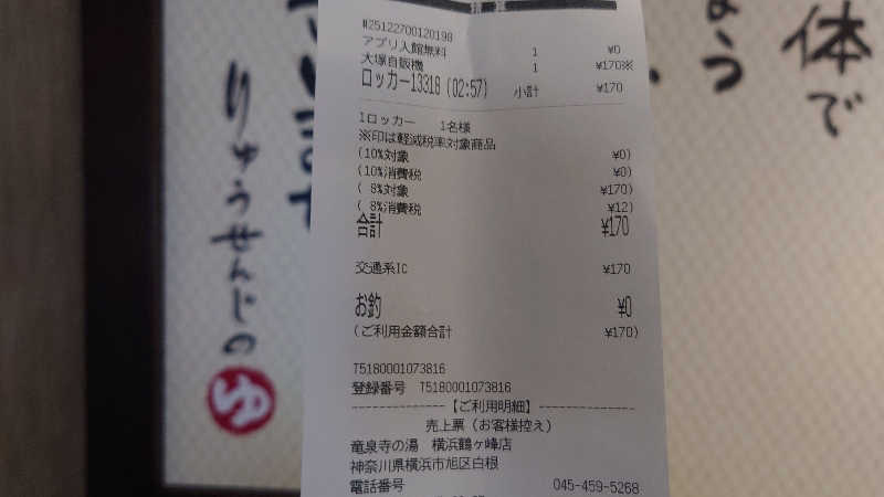 hideh_1977さんの横濱スパヒルズ 竜泉寺の湯のサ活写真