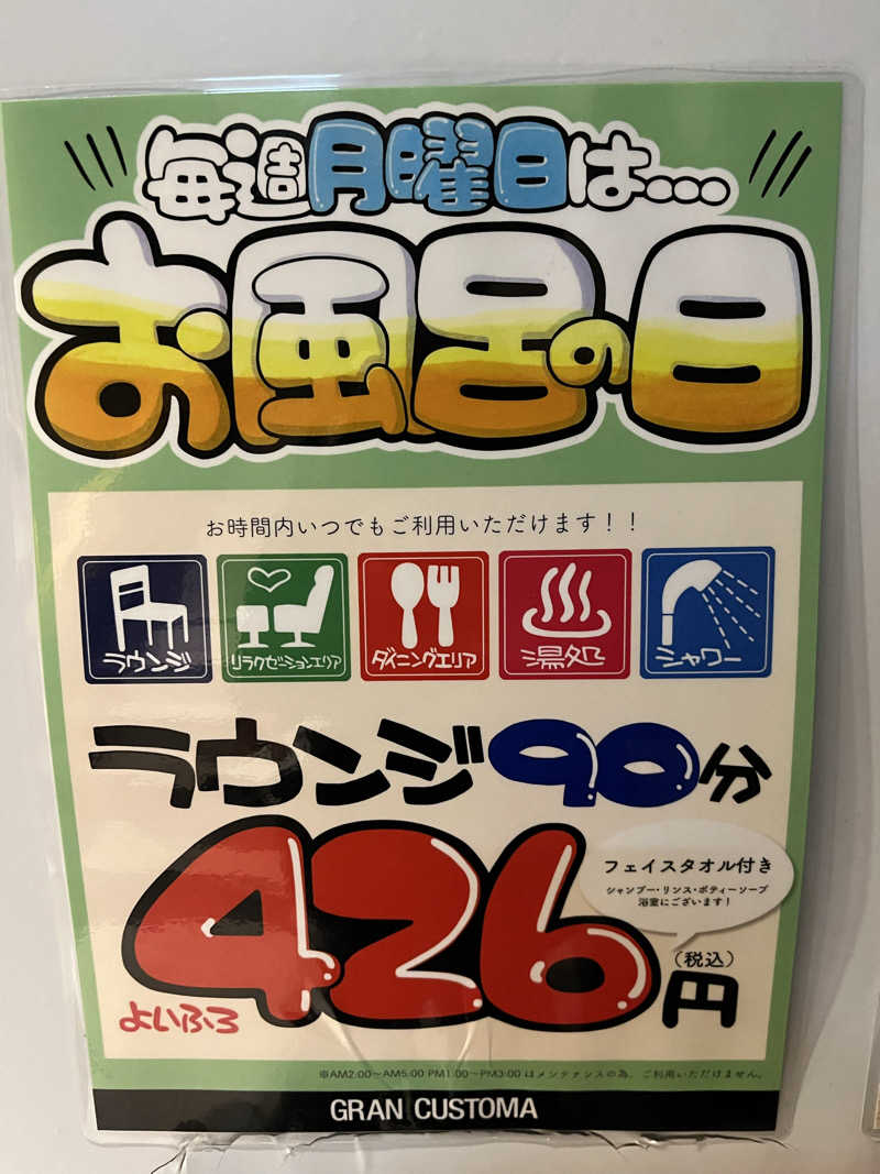 サウナ戦果アギヤーさんのグランカスタマ上野店(旧おもてなしのお宿)のサ活写真
