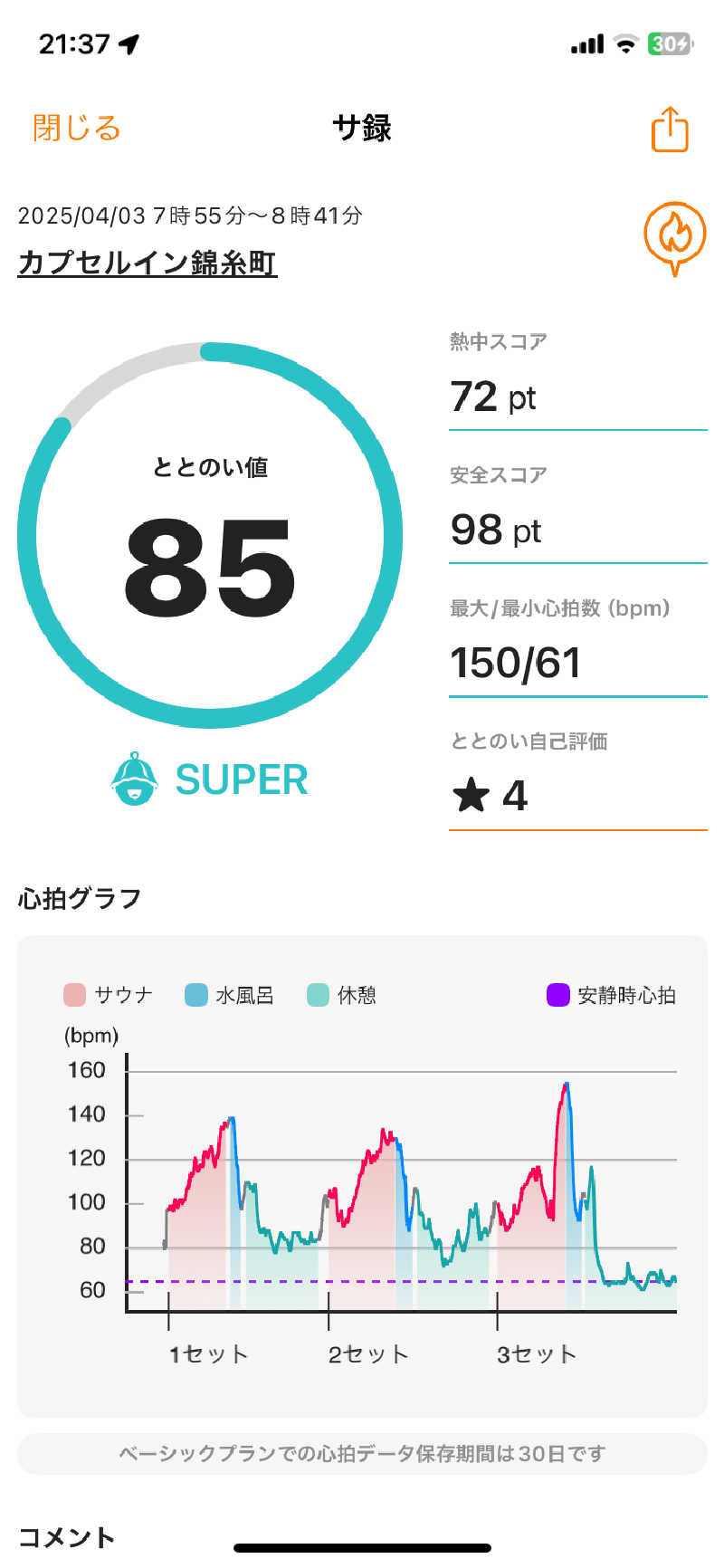 ∞さんのスパ&カプセルイン リアルサウナ錦糸町のサ活写真