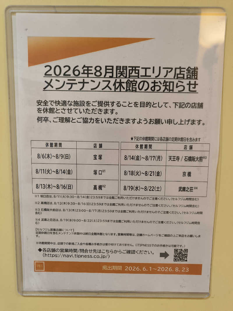 ドケチさんのフィットネスクラブ ティップネス 宝塚のサ活写真