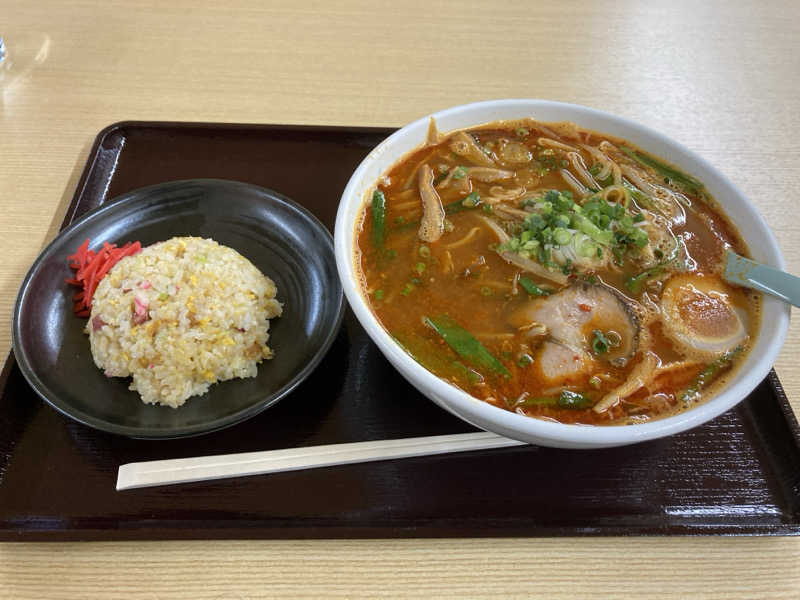サウナラーメン（麺大盛り） ミニチャーハン : おふろランド北上（北