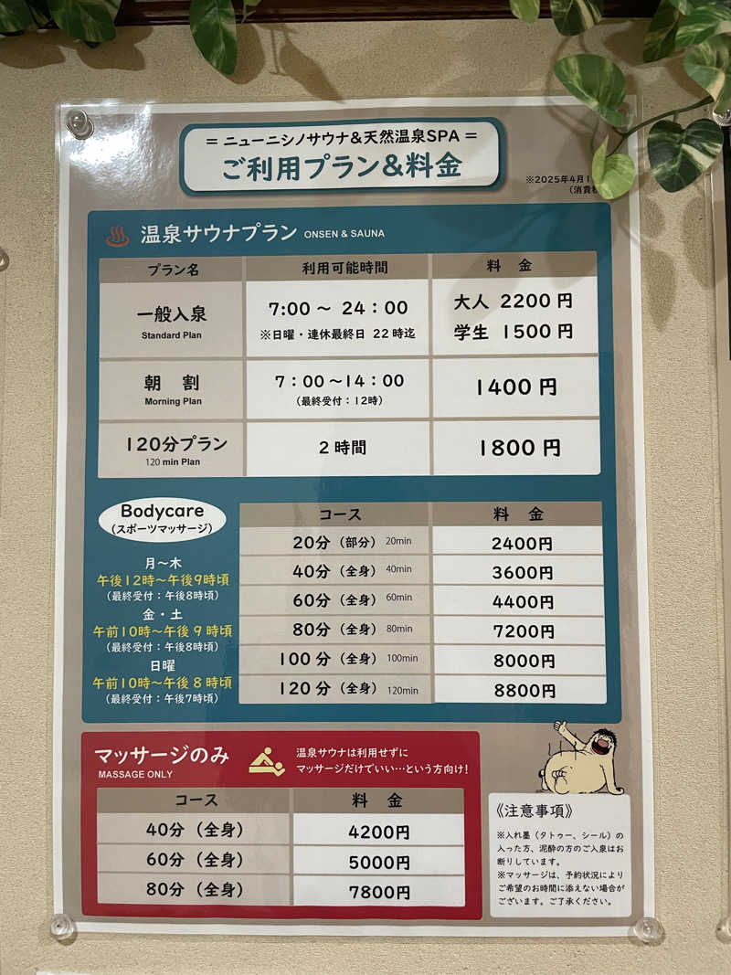 shuサウナさんのニューニシノサウナ&天然温泉のサ活写真