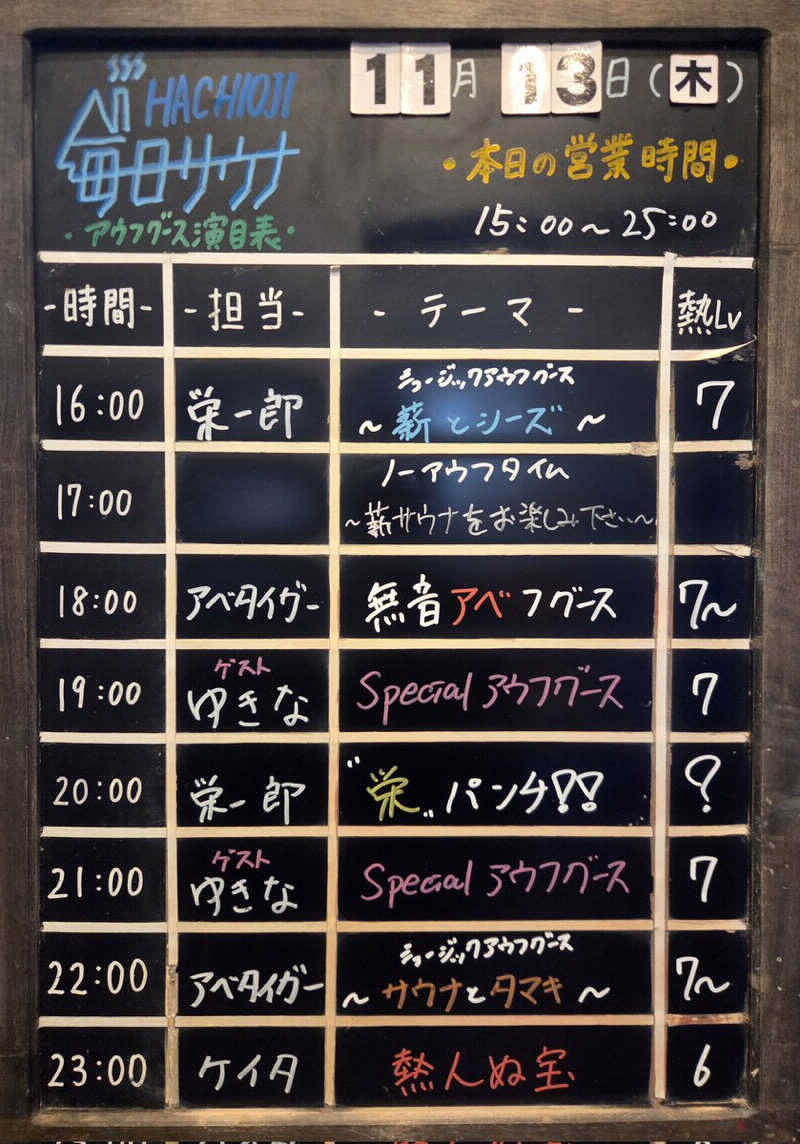 たかちゃんさんの毎日サウナ 八王子店のサ活写真