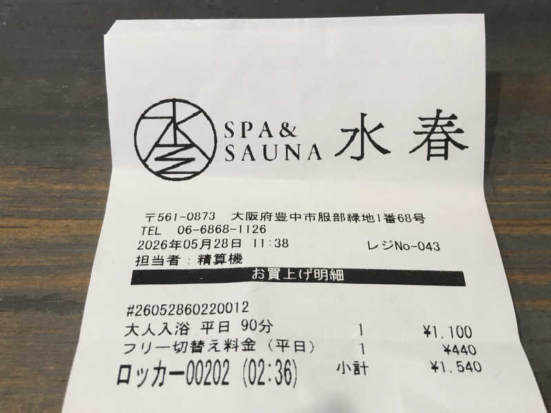 シンゴさんのSPA&SAUNA水春 服部緑地のサ活写真