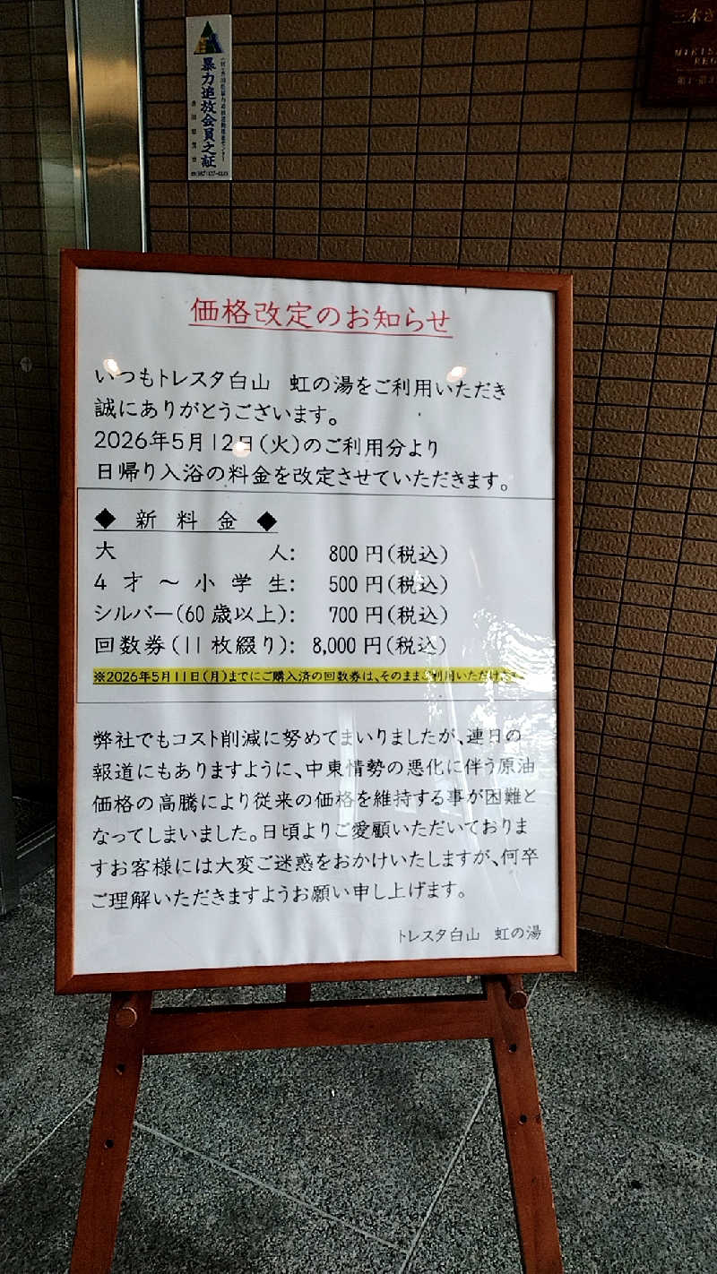 源泉かけ流しサウナーさんのトレスタ白山のサ活写真