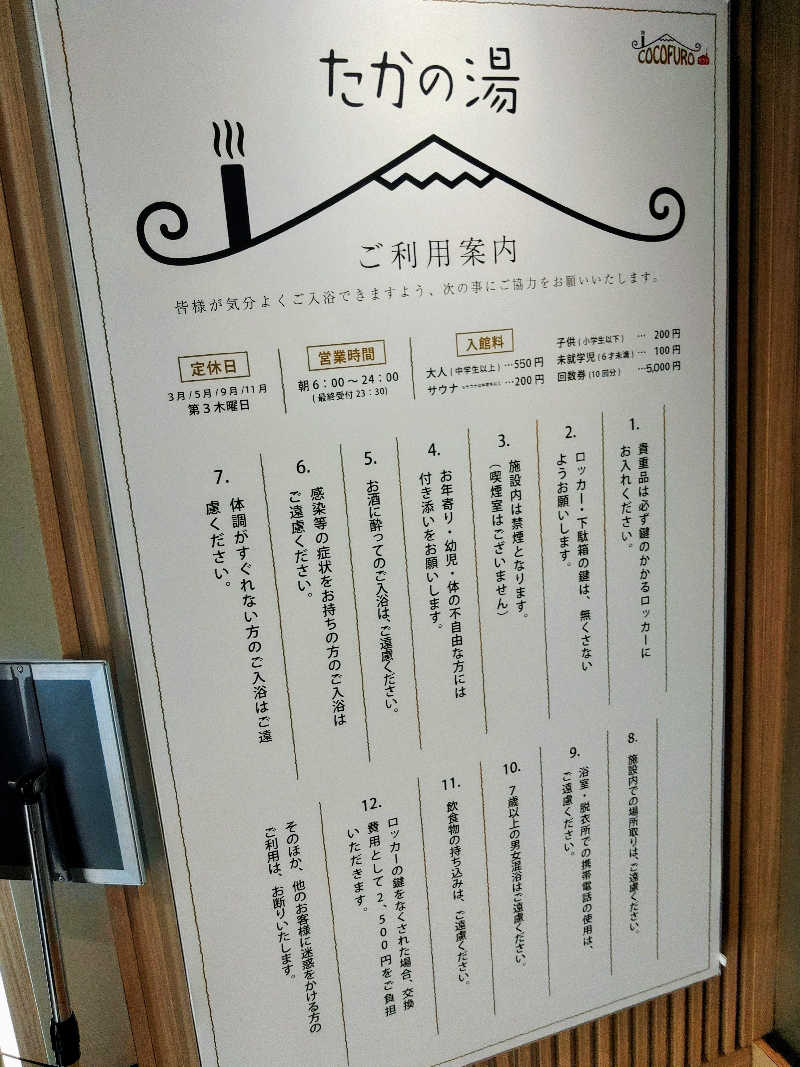 はらっチョ☆イェーさんのCOCOFURO たかの湯のサ活写真