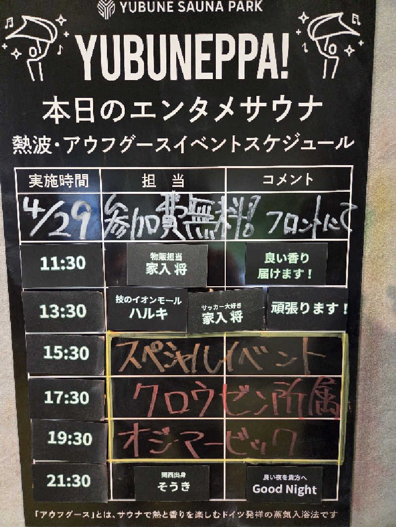 シルビアばぁちゃん(知意子)さんのYUBUNE SAUNA PARK はにゅうの湯のサ活写真