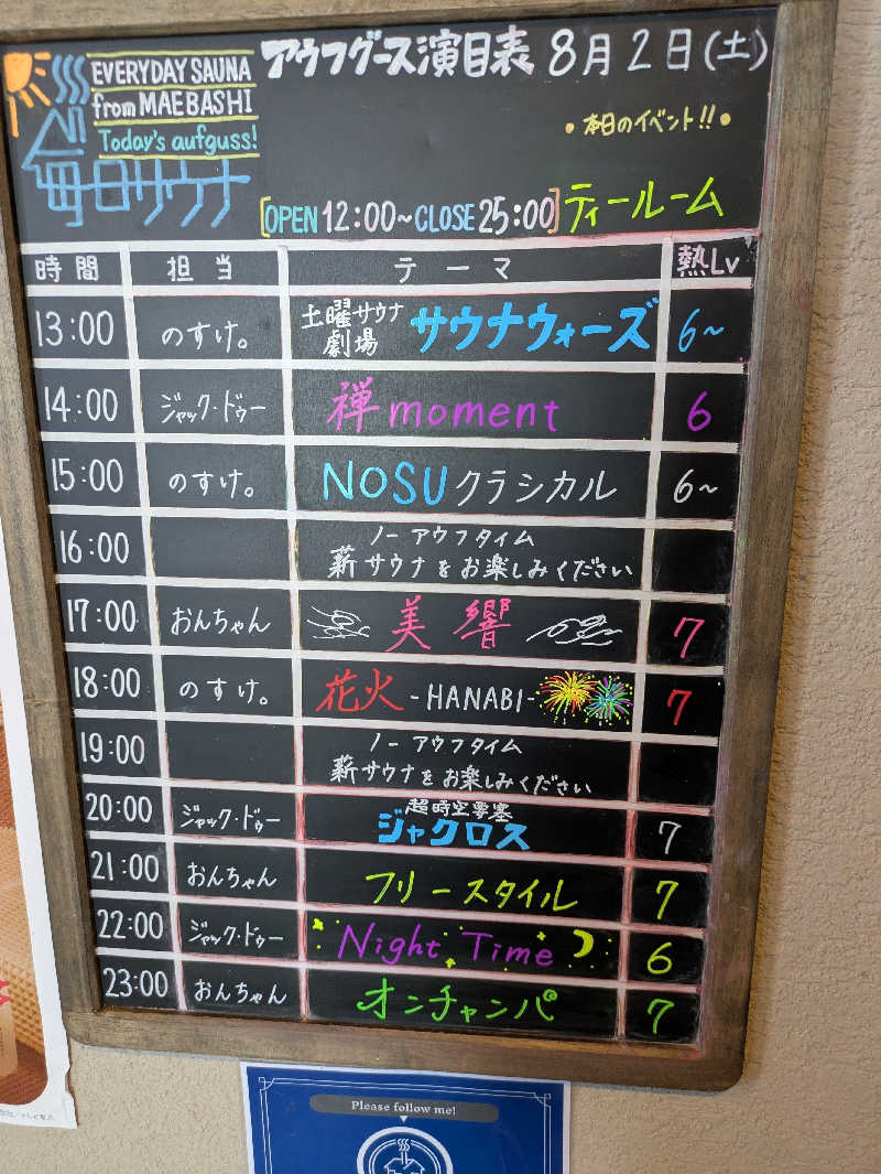 スネーク2号さんの毎日サウナ 前橋本店のサ活写真