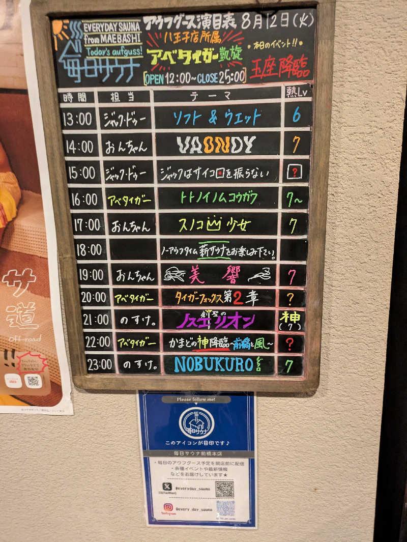 スネーク2号さんの毎日サウナ 前橋本店のサ活写真