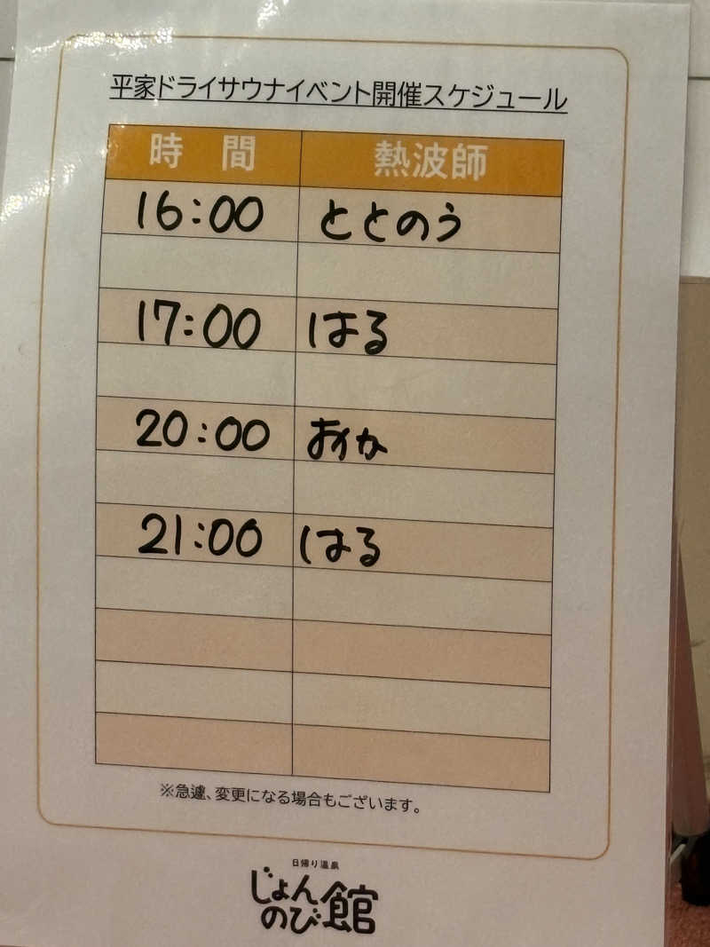 ぶー。さんのサウナと天然温泉 じょんのび館のサ活写真