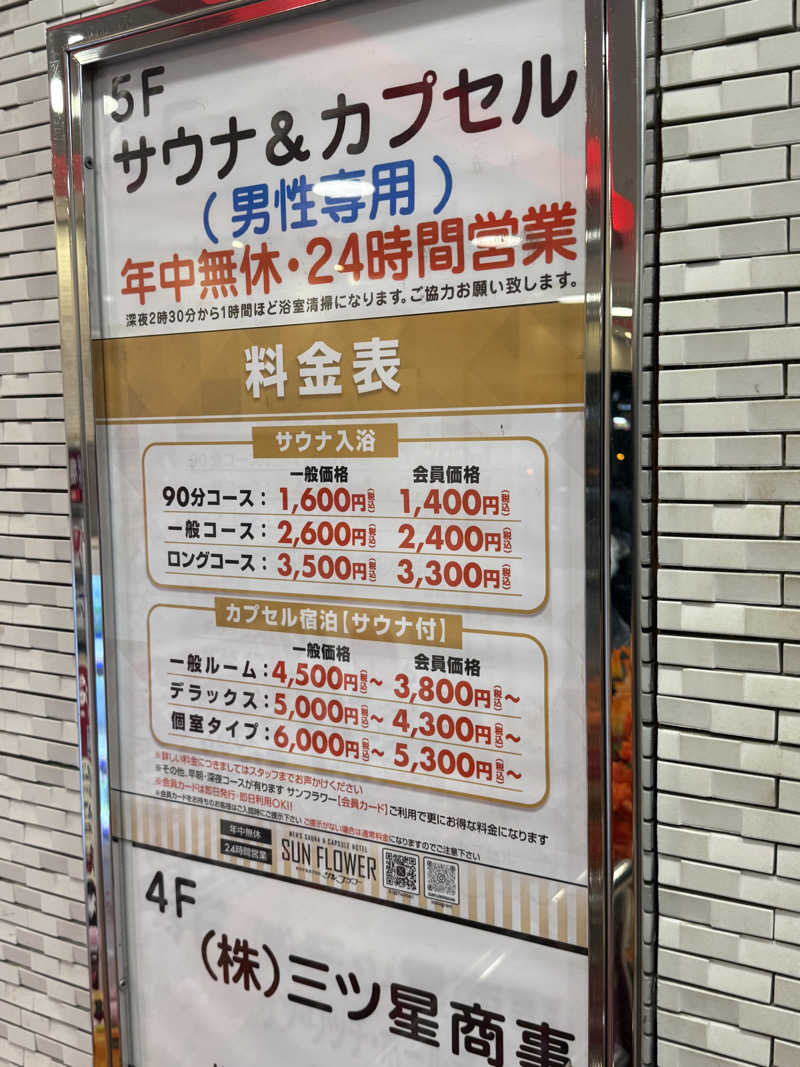 サウナ大好きケロヨンさんのサウナ&カプセル サンフラワーのサ活写真