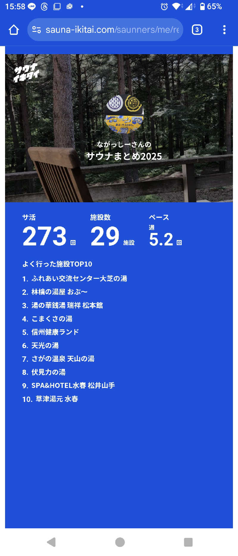 ながっしーさんのふれあい交流センター大芝の湯のサ活写真