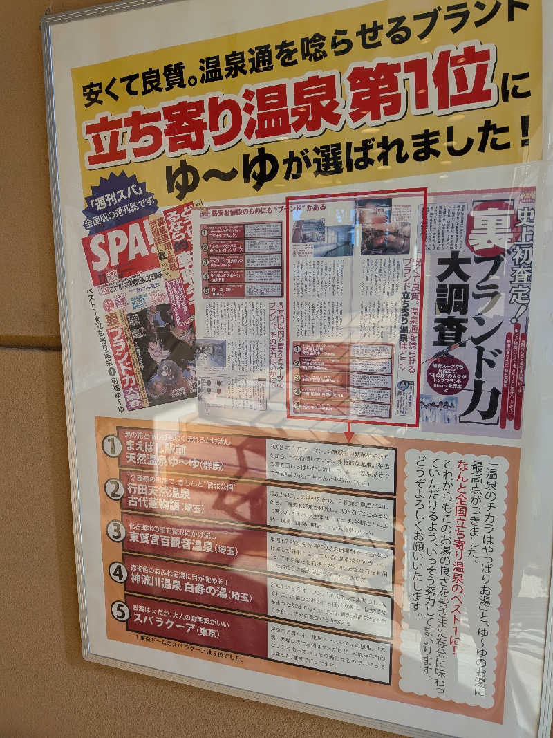 旅人ランナーさんのまえばし駅前天然温泉ゆ〜ゆのサ活写真