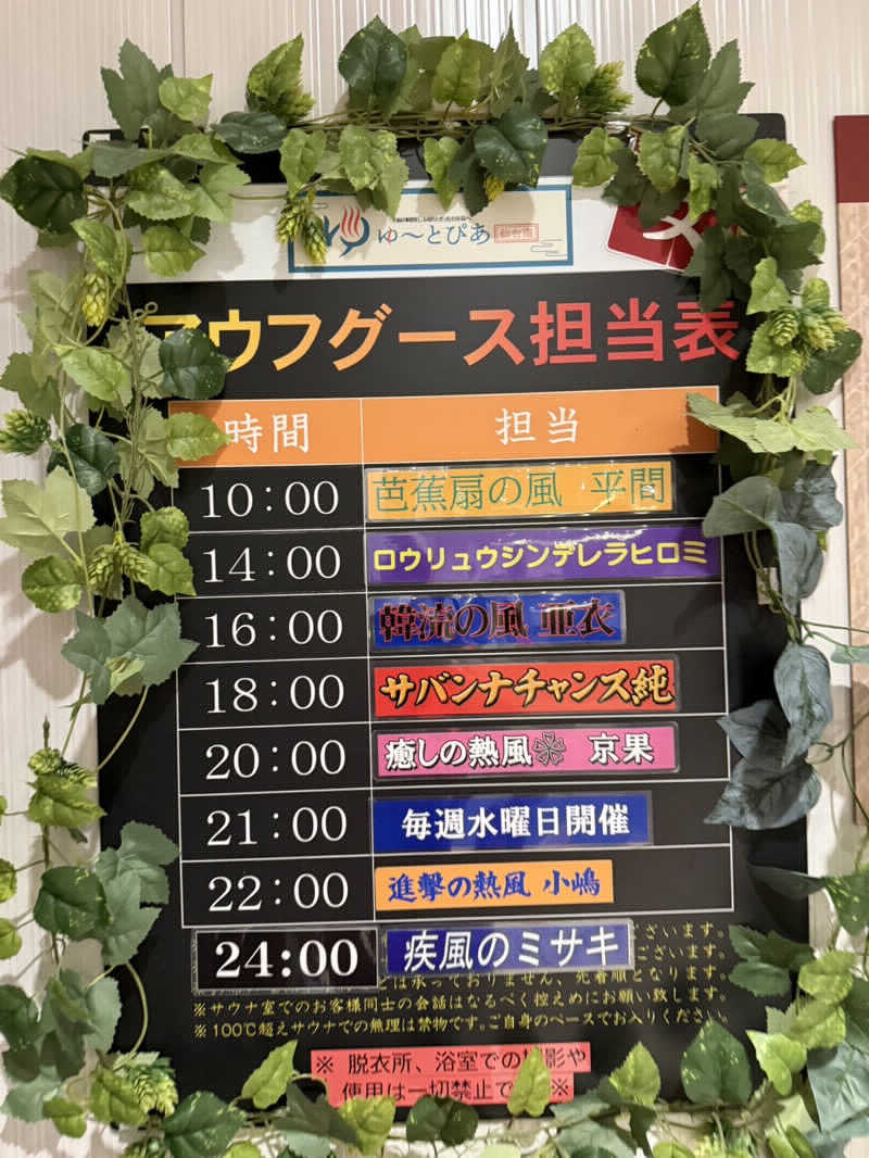 八方の風優羽（略:八風）さんのゆ〜とぴあ仙台南のサ活写真