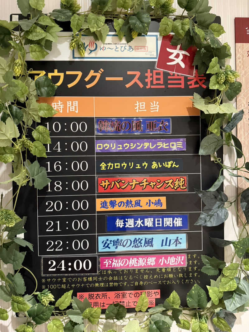 八方の風優羽（略:八風）さんのゆ〜とぴあ仙台南のサ活写真