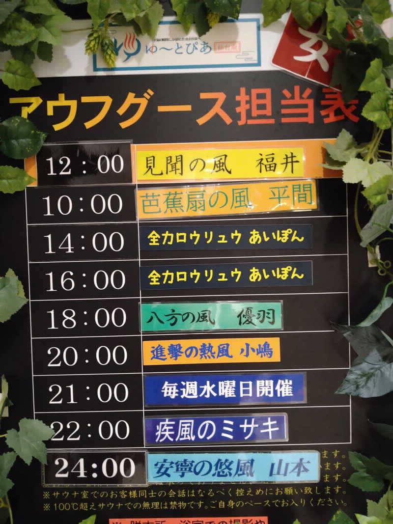 八方の風優羽（略:八風）さんのゆ〜とぴあ仙台南のサ活写真