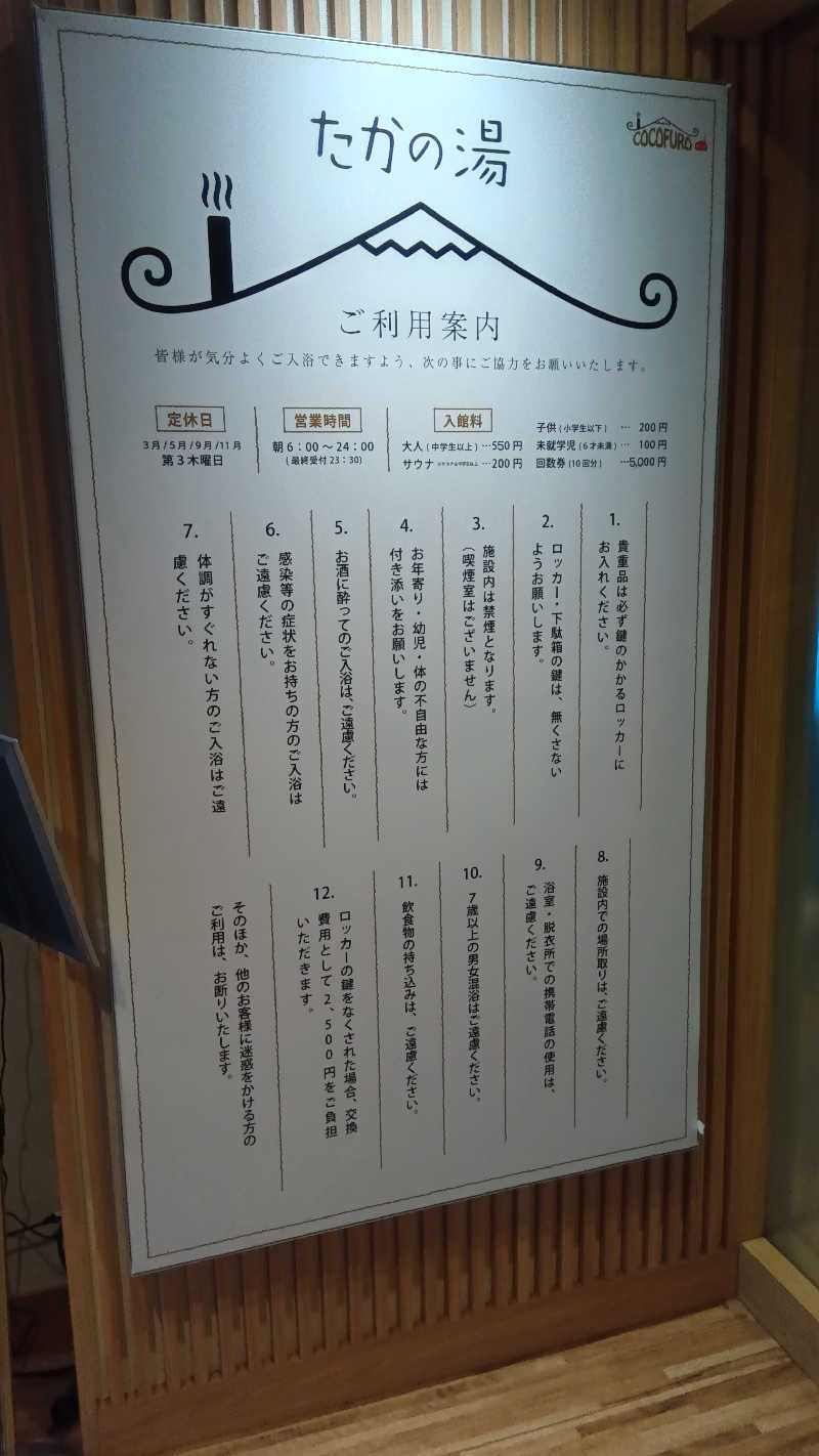 由美子さんのCOCOFURO たかの湯のサ活写真