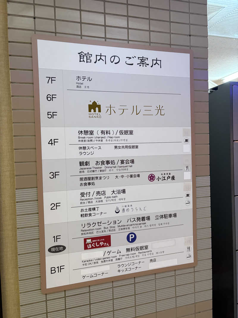 しろくまさんの川越湯遊ランド ホテル三光のサ活写真