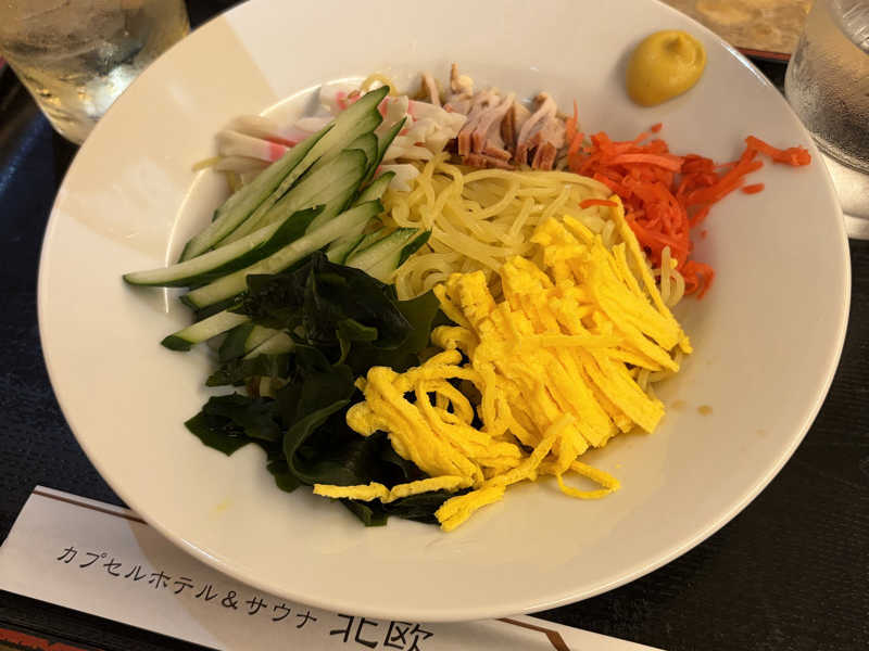 冷やし中華 : サウナ&カプセルホテル 北欧(台東区)のサウナ飯 冷やし中華 : サウナ&カプセルホテル 北欧(台東区)のサウナ飯