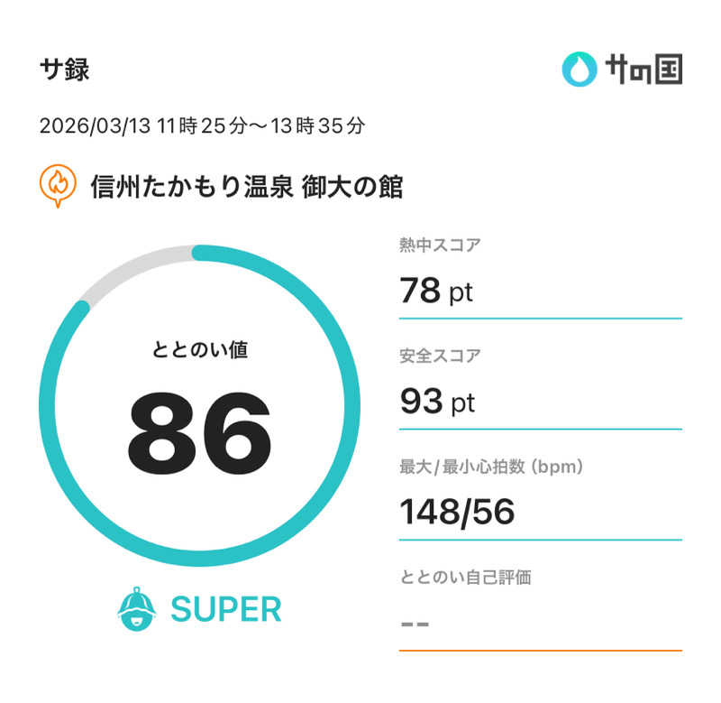 hideさんの信州たかもり温泉 御大の館のサ活写真
