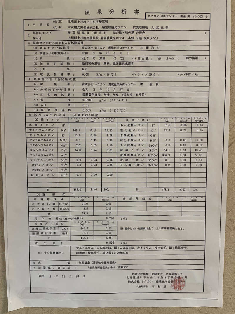 k.さんの層雲峡温泉 層雲峡観光ホテルのサ活写真