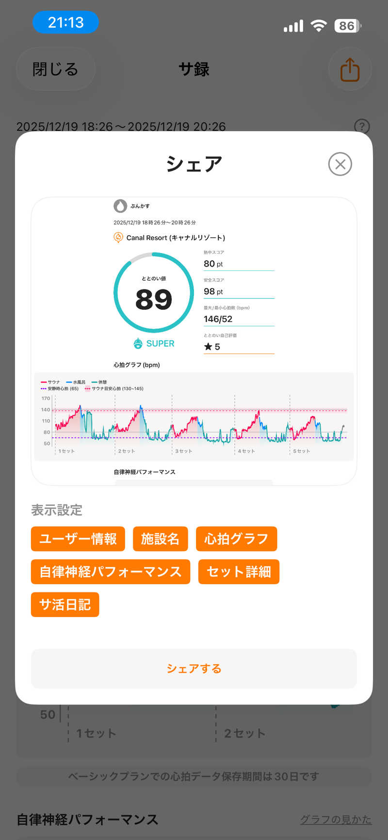 わ～しのさんのキャナルリゾートのサ活写真