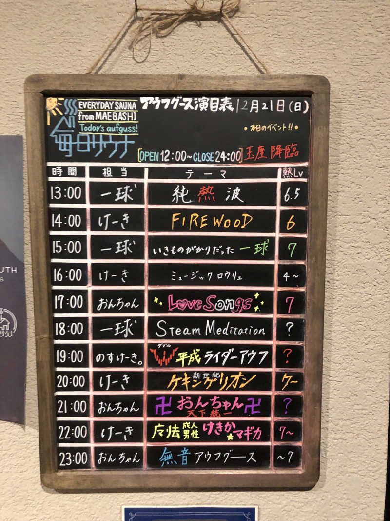 12番の人さんの毎日サウナ 前橋本店のサ活写真