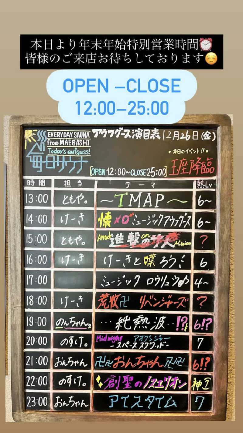 12番の人さんの毎日サウナ 前橋本店のサ活写真
