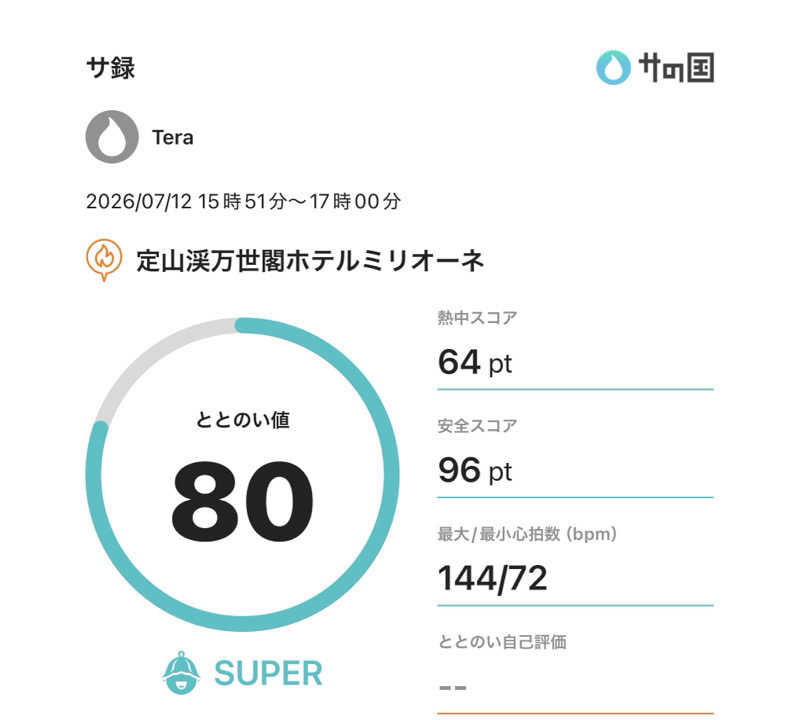 Teraさんの定山渓万世閣ホテルミリオーネのサ活写真