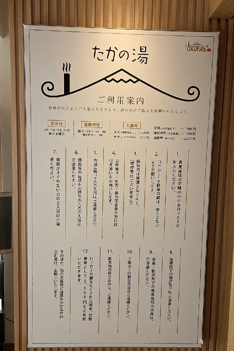 ととのい知らずさんのCOCOFURO たかの湯のサ活写真