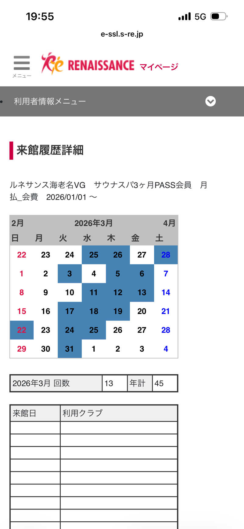 みやまささんのスポーツクラブ&サウナスパ ルネサンス 海老名ビナガーデンズ24のサ活写真