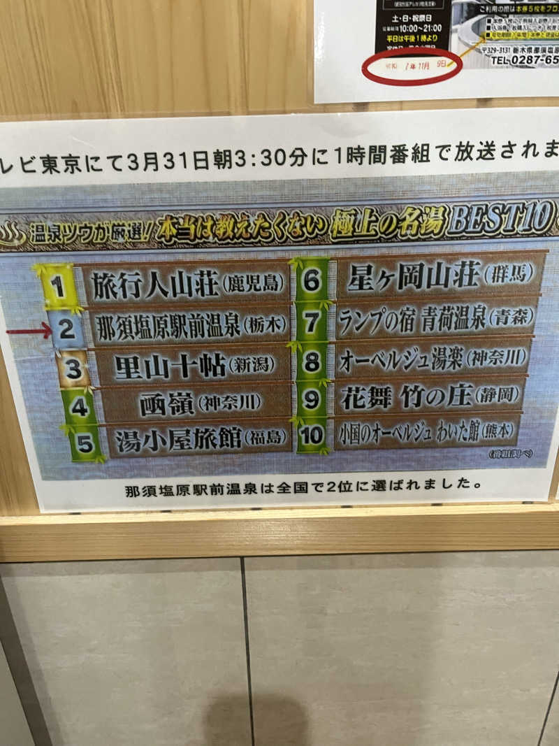 ボナサームさんの那須塩原駅前温泉のサ活写真